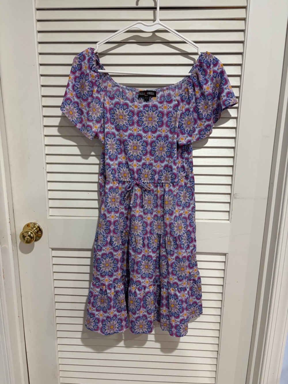 Girls' Purple Floral Casual Off-Shoulder Dress
